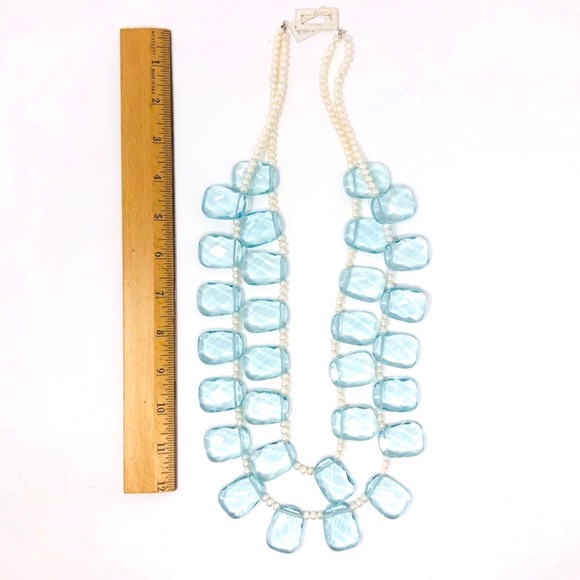 Blue crystals, cultured pearl statement necklace - Picture 7 of 8